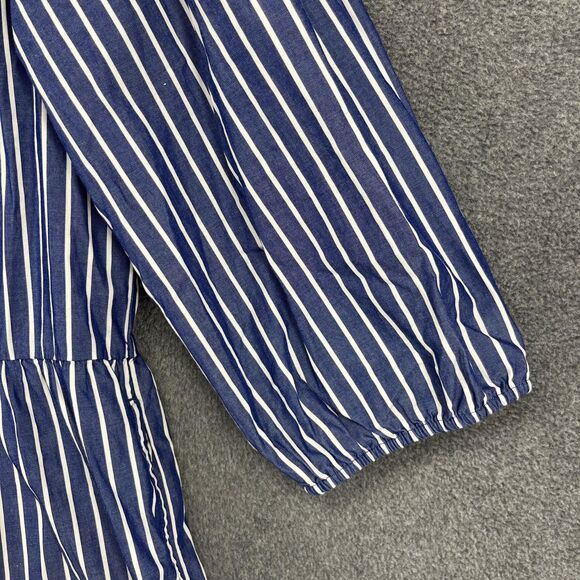 GAP Shirt Dress Womens Large Blue Striped Button Front Tiered Cotton Pockets - Picture 9 of 16